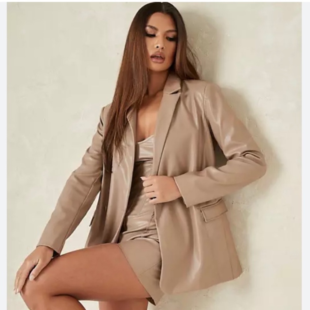 Missguided Faux Leather Longline Blazer